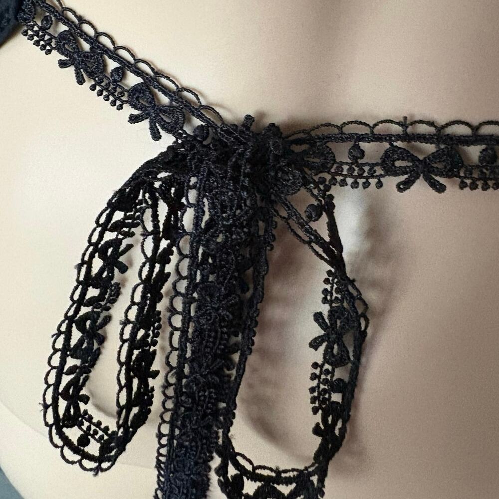 Upcycled Burnout Velvet Halter Top Floral Sheer Fringe Whimsigoth Festival S - Picture 6 of 7